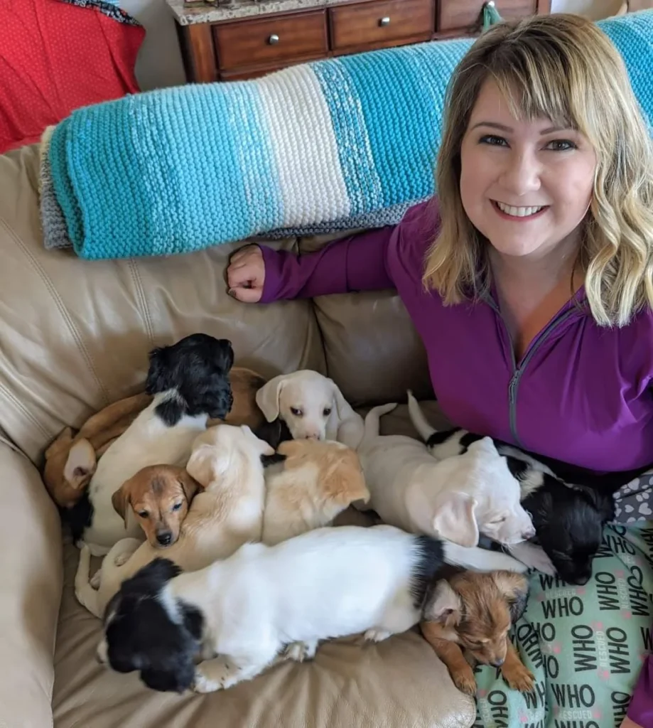 Amanda with fostered puppies path of hope rescue